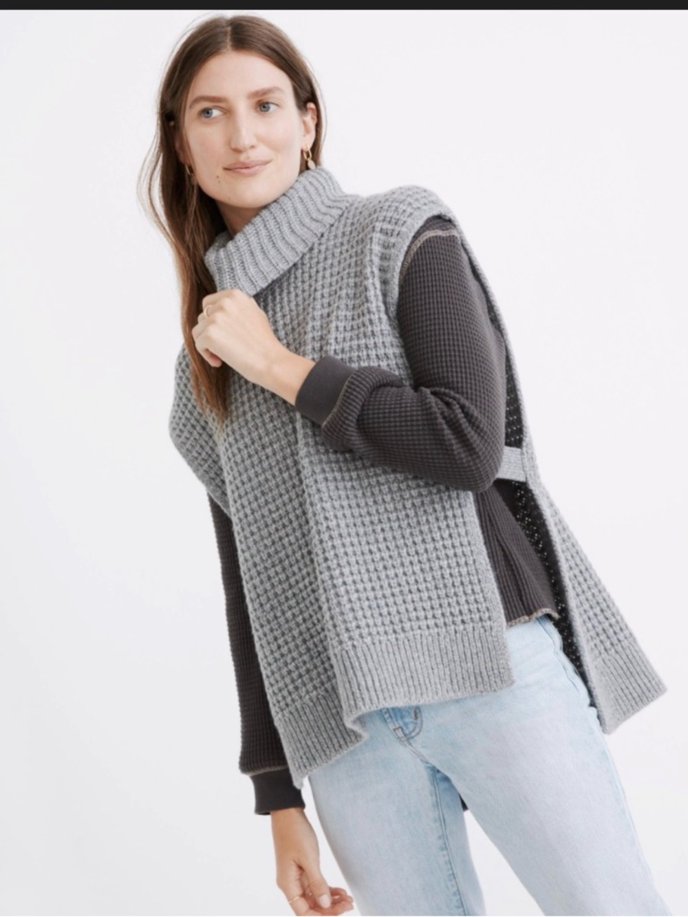 Madewell Gray Sleeveless Ribbed Turtleneck Vest